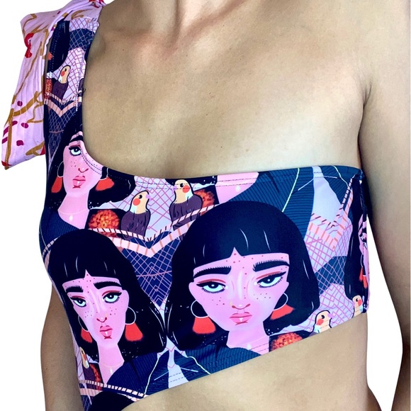 Boho Goddess Print One-Piece Swimsuit | Cutout One-Shoulder | Size M - Picture 7 of 7